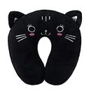 ALEOHALTER Travel Pillow for Kids, Cute Animal Neck Pillow Support U Shaped Cushion Plush Soft Rest Reading Pillow Sleeping Pillow for Airplane Train Car (Black Cat)