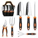 Garden Tool Set, CHRYZTAL Stainless Steel Heavy Duty Gardening Tool Set, with Non-Slip Rubber Grip, Storage Tote Bag, Outdoor Hand Tools, Ideal Garden Tool Kit Gifts for Women and Men