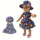Doll Clothes Accessories Handmade Black Flower Dress With Hats Doll Dress Doll Clothes Outfits Fit For American 18inch Doll, 43cm Baby Dolls, Bitty 15inch Baby Doll (not Included Doll )