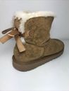 UGG Womens Sz 4 mini bailey bow Leather Boots Gold Accents.      B35