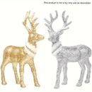 "1pc/2pcs Standing Reindeer Decorations Christmas Necked Deer Figurines, 8.6"" X 6"" Glitter Golden/silvery Reindeer Figure Status, For Table Top Shelf Office Desk Winter Decor, Room Decor"