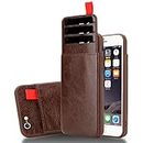 Cadorabo Case Compatible with Apple iPhone 6 / iPhone 6S in Oak Brown – Faux Leather and TPU Silicone Cover with Pocket and 6 Extricable Card Slots - Ultra Slim Protective Gel Shell Bumper Back Skin