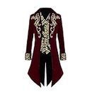 Apocrypha Mens Medieval Steampunk Tailcoat Victorian Prince Jacket Frock Coat (Red, Small)