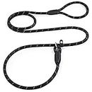 PETESCORT Slip Lead Dog Leashes, 1/2" 3/8" x 6 FT Strong Rope Slip Leashes for Small Medium and Large Dogs,No Pulling Pet Training Leash Highly Reflective Threads (Small 3/8 Inches - 6 Feet, Black)