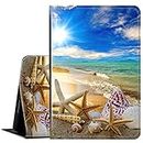 Case for All Amazon Kindle Fire 7 Tablet (9th/7th/5th Generation, 2019/2017/2015 Version), Multi-Angle Anti Slide Folio Stand Smart Cover for Amazon Kindle Fire 7 inch - Beautiful Beach Seashells