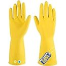 F8WARES Latex Hand Gloves - Rubber gloves - Gloves for cleaning - Gloves for Washing Utensils - Gardening Gloves - Dish Washing Gloves for Bathroom Kitchen Toilet for Men Women (Large, Yellow)