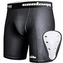 COOLOMG Mens Compression Hockey Shorts with Groin Cup Pocket and Built-in Jock Strap Supporter,Baseball,Hockey,Lacrosse,Softball,Soccer M Black