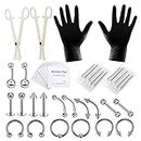 MAYCREATE® 42Pcs Professional Piercing Kit for All Piercings, Stainless Steel Body Piercing Kit for Nose Tragus Tongue Lip Ear Eyebrow Piercing Jewelry Piercing Needles Clamps Kits