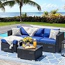 BRISHI Outdoor 4 Seater Sofa Set || Balcony Sofa || Patio Furniture Sets || Indoor Sofa || Wicker Rattan Garden Sofa Set with Cushion and Center Table (Brown) (Brown + Cream) (Brown + Blue)