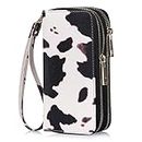 HAWEE Double Zipper Wallet for Woman Clutch Purse with Cell Phone Holder for Smart Phone/Card/Coin/Cash, Cow Off-white, 6.9*3.5*1.9 inch, Casual