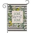Watercolor Stripes Home Sweet Home Garden Flag Double Sided, Spring Summer Leaves Wreath Yard Farmhouse Outdoor Decoration 12x18 Inch