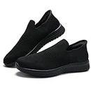 Womens Trainers Easy Quickly Slip On Walking Shoes Comfort Sneakers Ladies Menory Foam Arch Support Plantar Fasciitis Shoes for Waitress Cashier Teacher Nurse All Black UK 6