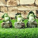 Vikarafty Decorative Three Frogs Statue Showpiece Items for Home Decor, Living Room Balcony Garden Indoor Outdoor Wall Shelf Decoration, Frogs Sitting on Stone Sculpture (Set of 3)