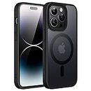 JETech Coque Magnétique pour iPhone 14 Pro Max 6,7 Pouces Compatible avec MagSafe, Etui Translucide Mat Arrière Housse Fine Antichoc (Noir)