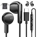 USB C Headphones for iPhone 15/15 Pro/ 15 Pro Max USB Type C Earphones with Microphone Stereo USB C Earbuds Semi in Ear Wired Headphone for Samsung S24 Ultra Plus S22 Ultra S23 Pixel 7 8 Pro Android
