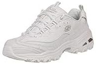 Skechers Women's D'Lites Memory Foam Lace-up Sneaker,White Silver,7.5 M US