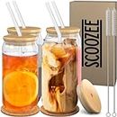 Glass Cups with Lids and Straws (18oz, Set of 4) Iced Coffee Cup, Ice Tea Glasses | Aesthetic Coffee Bar Accessories Home Essentials New Apartment Housewarming Gift