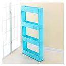 Ubervia® Utility Cart Multi-Purpose Storage Shelf on Wheels Slide Out Shelving,Slim Rolling Storage Cart,Plastic Narrow Trolley for Kitchen,Laundry Room (Color : Blue, Size : 4 Tier)