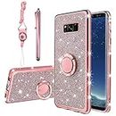Kudini for Samsung Galaxy S8 Case, Samsung S8 Case for Women Glitter Crystal Soft Clear TPU Luxury Bling Cute Protective Cover with Kickstand Strap for Samsung Galaxy S8 Case (Glitter Rose)