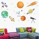 StickMe 'Planets Telescope Galaxy Baby - Kids - Learning Education Nursery Pre School Kinder Garden Wall Sticker ' -SM464 (Multi Colour, Vinyl - 100cm X 65 cm)