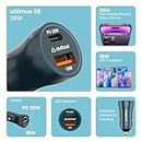 Stuffcool Ultimus 38W Dual Port Type C 20W + 18W QC3.0 USB A car Charger Supports Fast Charging Charges iPhone 50% in 30 mins, Compact Shape, Aluminium Body