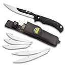 OUTDOOR EDGE RazorMax - Replaceable Fixed Blade Hunting Knife with 3.5" and 5" Blades, Belt Sheath and Detachable Blade Carrier (Black, 6 Blades)
