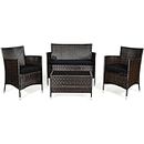 DORTALA 4-Piece Rattan Patio Furniture Set, Outdoor Sofa Table Set with Tempered Glass Coffee Table, Thick Cushion, Wicker Conversation Set for Garden, Lawn, Poolside and Backyard, Black