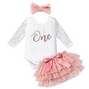 IBTOM CASTLE Baby Girl 1st Birthday Party Outfit Cake Smash Floral Lace Romper Tutu Skirt Headband Princess Dress Photo Shoot, Cameo, 12-18 Months