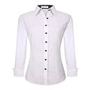 Alex Vando Womens Dress Shirts Regular Fit Long Sleeve Stretch Work Shirt, White, Medium