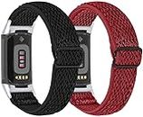 TenCloud 2-Pack Bands intended for Fitbit Charge 5 Women Men Waterproof Elastic Stretchy Loop Soft Nylon Strap Replacement Bands intended for Charge 5 Activity Tracker (Black,Red)