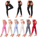 Women High Rise Gym Crotchless Leggings Hollow Out Stretchy Yoga Trousers Pants 