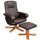 EVRE Faux Leather Fabric Armchair With Foot Stool & Reclining Functions Swivel Padded Faux Leather - Brown. Living Room Armchairs or Reading Chair