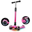 IMMEK Kids Scooter - 3 Wheels Kick Scooter for Children Girls & Boys Age 3-12 Year with Adjustable Height, LED Flashing Wheels, Anti-Slip Deck, Max Weight Load 50 kg (Pink)