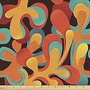 Lunarable Contemporary Fabric by The Yard, Abstract Color Pattern Flourishes Summer Inspirations, Decorative Fabric for Upholstery and Home Accents, 1 Yard, Turquoise Orange