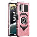 Mocotto for Nokia G310 5G Case with Tempered Glass Screen Protector,Military Grade Heavy Duty Shockproof Protective Cover,with Ring Kickstand Full-Body Protective Case for Nokia G310 (Pink)