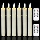 Mavandes Flameless Flickering Taper Candles Two Remote, 7.5 Inch Ivory Battery Operated LED Window Candles Timer,Set of 6 Plastic Dripping-Wax Effect Flameless Candlesticks(0.86” Dia,Warm Fire)