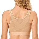 DELIMIRA Women's Front Closure Posture Wireless Back Support Full Coverage Bra Taupe Tan 42C