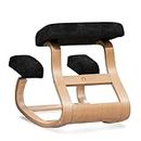 NYPOT Ergonomic Kneeling Chair - A Rocking Ergo Knee Chair and Wooden Desk Chair Designed for Home Office Study and Posture Chair Support, Reduce Neck and Back Pressure - Velvet Black