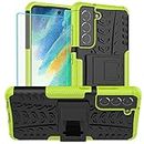 for Samsung S21 FE Case, Galaxy S21 FE Phone Cases with [1 Pack] HD Screen Protector, Military-Grade Shockproof Kickstand Protective Cover for Samsung Galaxy S21 FE,Green