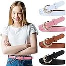 Janmercy 4 Pack Belts for Girls Kids Leather Belts Skinny Belt Color Strappy Waist Belt with Double O Ring Buckle, 4 Colors(White, Light Pink, Brown, Black, Medium)