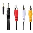 Padarsey 3.5 mm to RCA AV Camcorder Video Cable,3.5mm Male to 3RCA Male Plug Stereo Audio Video AUX Cable for Smartphones,MP3, Tablets,Speakers,Home Theater (3.5 Straight to 3 RCA 1.5m)