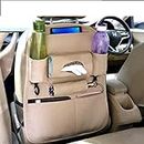 JSTBUY LABEL JBTO1T PU Leather Car Seat Back Organizer with Tablet, Water Bottle, Umbrella, Tissue Box, Document & Key Holder SUV Universal Storage Bag (Beige)