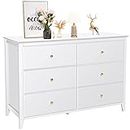 White Dresser 6 Drawer, Large Dresser for Bedroom, Chest of Drawers Wood,Bedroom Dressers TV Stand with Drawers for Clothing, Kids, Baby
