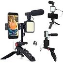 Vlogging Kit for iPhone,YouTube Starter Kit with Microphone LED Light Remote Control for Android Phones/Camera Vloger Video Recording Stand