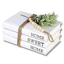 Decorative White Hardcover,Rustic Farmhouse Hardcover Stack,Home|Sweet|Home(Set of 3) for Decorating Coffee Tables and Shelves