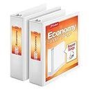 Cardinal Economy 3 Ring Binder, 3 Inch, Presentation View, White, Holds 625 Sheets, Nonstick, PVC Free, 2 Pack of Binders (79530)