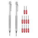 HARFINGTON 2Pcs Tungsten Carbide Tip Scriber Clip Etching Engraving Pen Magnet Scribe Tools with Extra 10 Replacement Marking Tip for Metal Glass Wood Marble