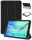 DETUOSI Slim Case for Samsung Galaxy Tab E 9.6" 2015 (SM-T560/ T567), Galaxy Tab E 9.6 inch Tablet Case, Tri-fold Folio PU Leather Protective Case for Galaxy Tab E 9.6" Cover, SM-T560NU Case #Black