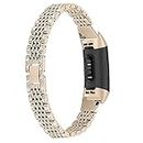 Hopply Compatible with Fitbit Charge 3 /Charge 4 Bands for Women Girl, Metal Replacement Charge 3 hr Wristbands Strap with Bling Rhinestone for Fitbit Charge 4 Special Edition (Champagne Gold)