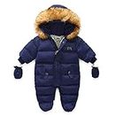 Xifamniy Baby Winter Snowsuit Clothes Outfit Coat Romper Outwear Hooded Footie for Boys Girls (Navy, 9-12 Months)